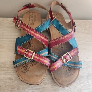 Spring Step L'Artiste Leather‎ Lilliana Turquise Strappy Sandals Buckle SZ EU 38